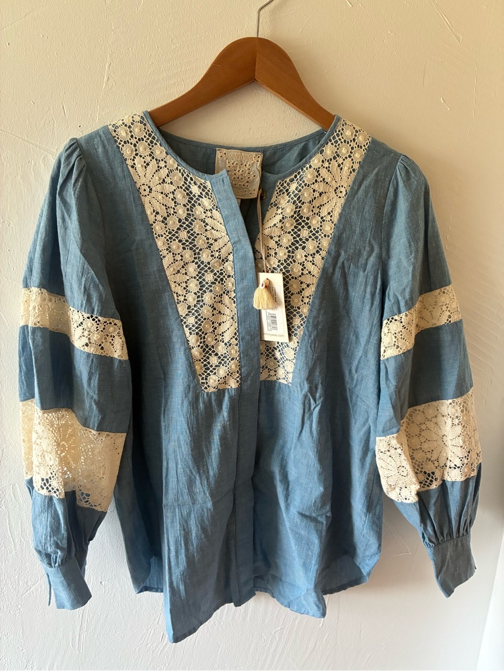 NWT Johnny Was Thalassa Lace Blue Button Down Tunic Long Sleeve XS